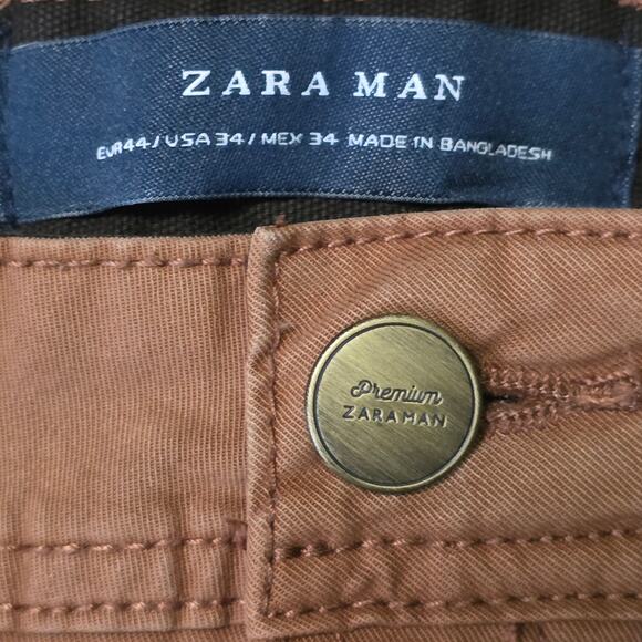 Zara Man Chino Pants Men’s Size 34 Brown Slim Fit Straight Casual - Picture 3 of 6